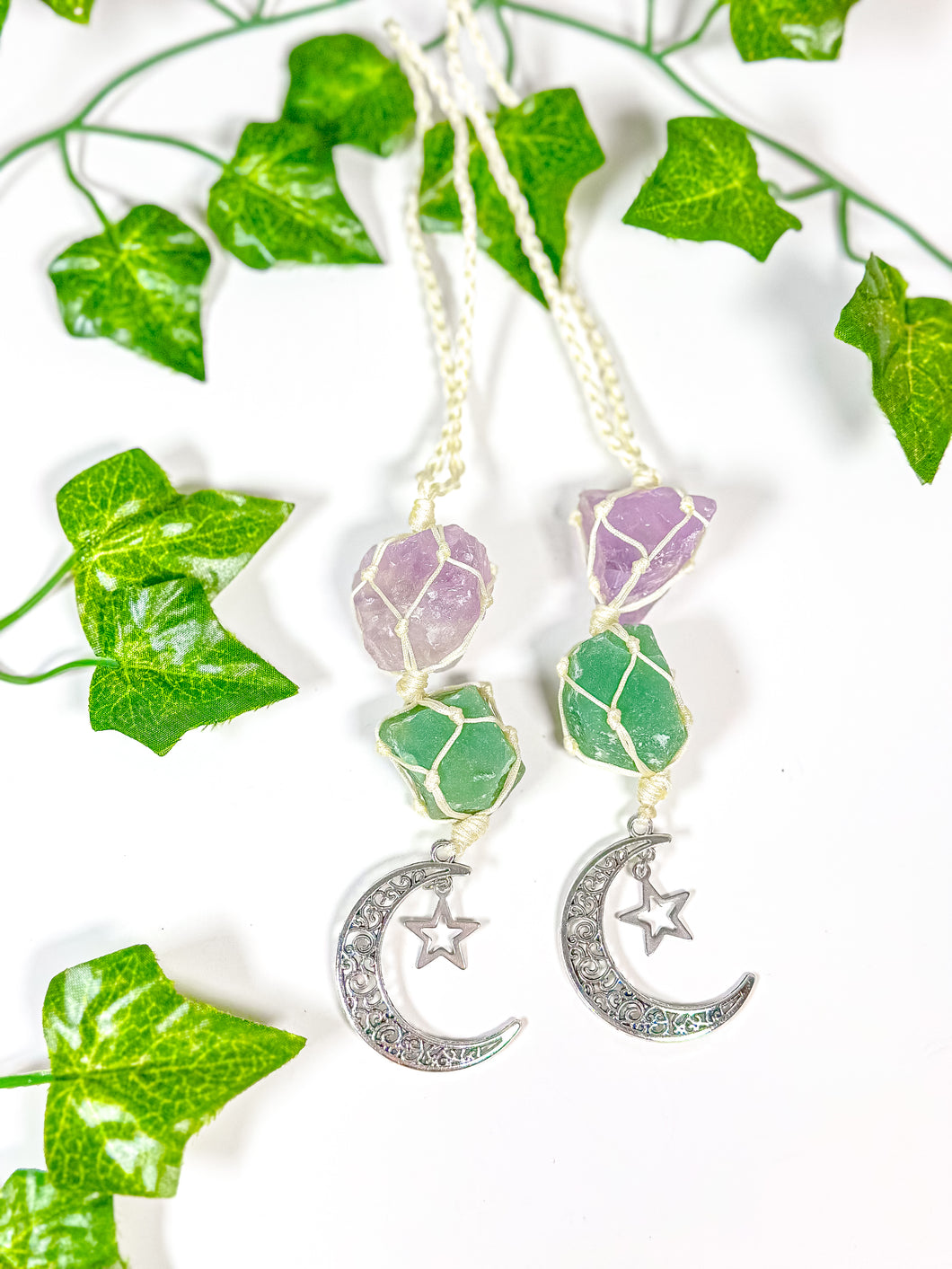 Green Aventurine + Amethyst Moon Charm