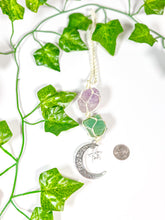 Load image into Gallery viewer, Green Aventurine + Amethyst Moon Charm
