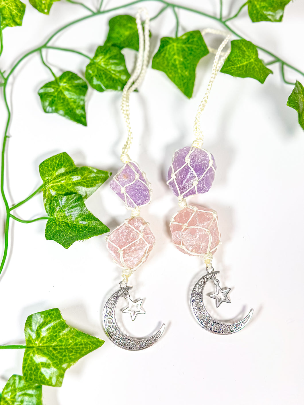 Rose Quartz + Amethyst Moon Charm