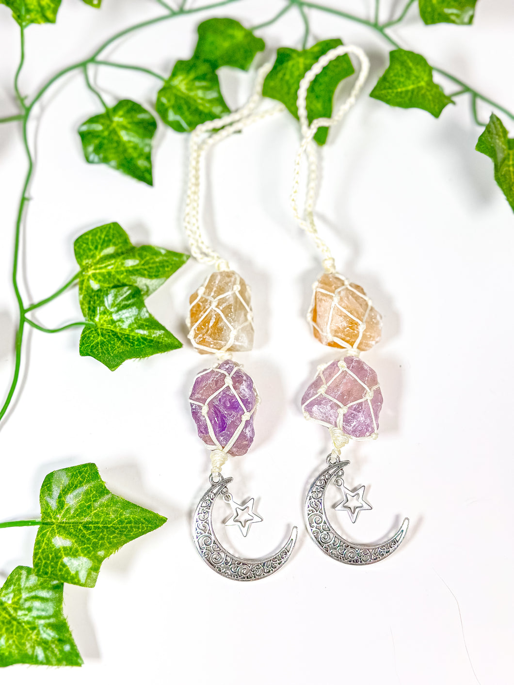 Citrine + Amethyst Moon Charm