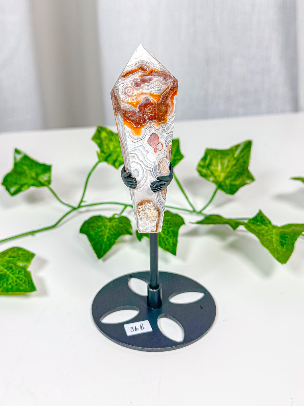 Crazy Lace Agate Wand on Stand (36B)