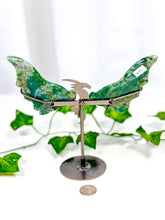 Load image into Gallery viewer, Moss Agate Dragon Wings on Stand (40i)
