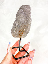 Load image into Gallery viewer, Raw Sugary Gray Pickle Amethyst w/ Red Hematite on Stand (34t)
