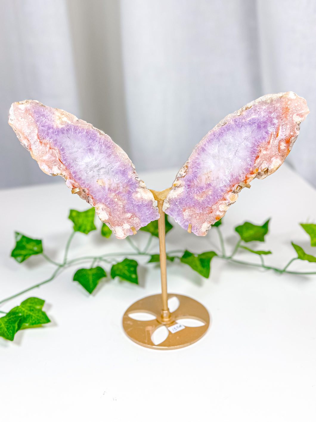 Pink Amethyst Butterfly Wings on Stand (130A)