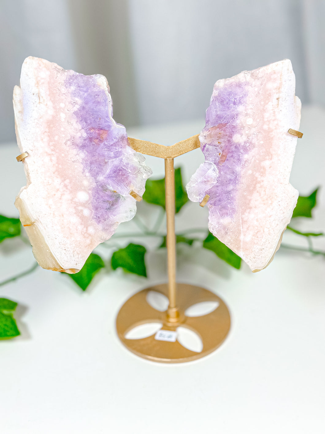 Pink Amethyst Butterfly Wings on Stand (85B)