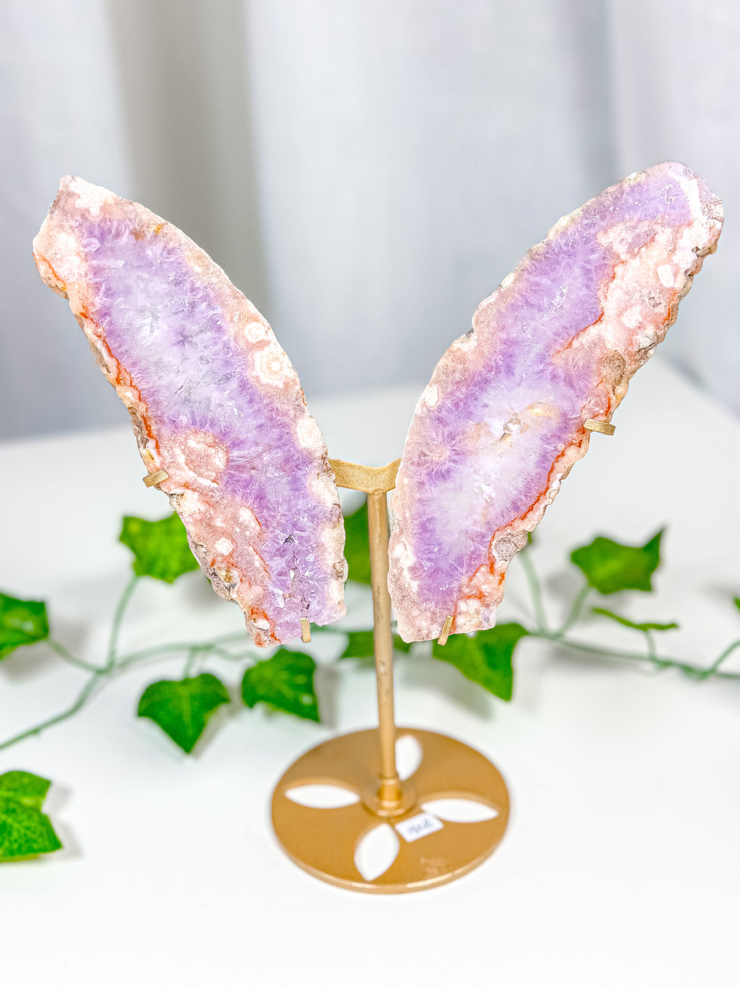 Pink Amethyst Butterfly Wings on Stand (130B)