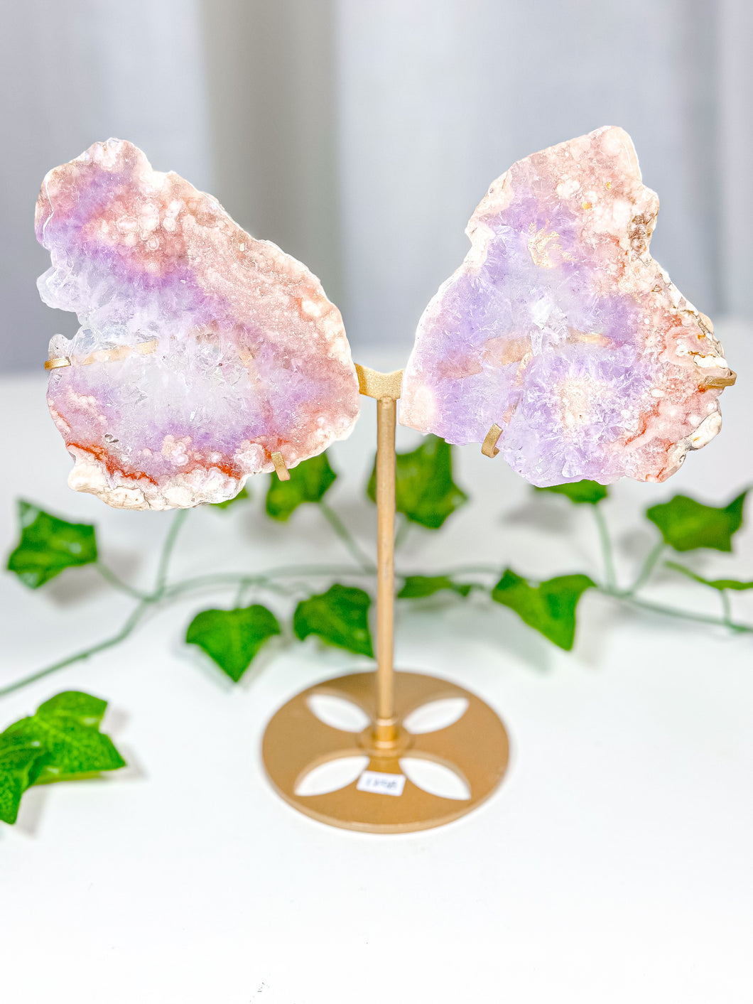 Pink Amethyst Butterfly Wings on Stand (120B)