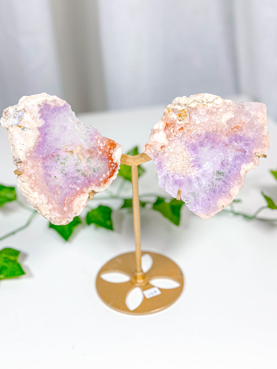 Pink Amethyst Butterfly Wings on Stand (110A)