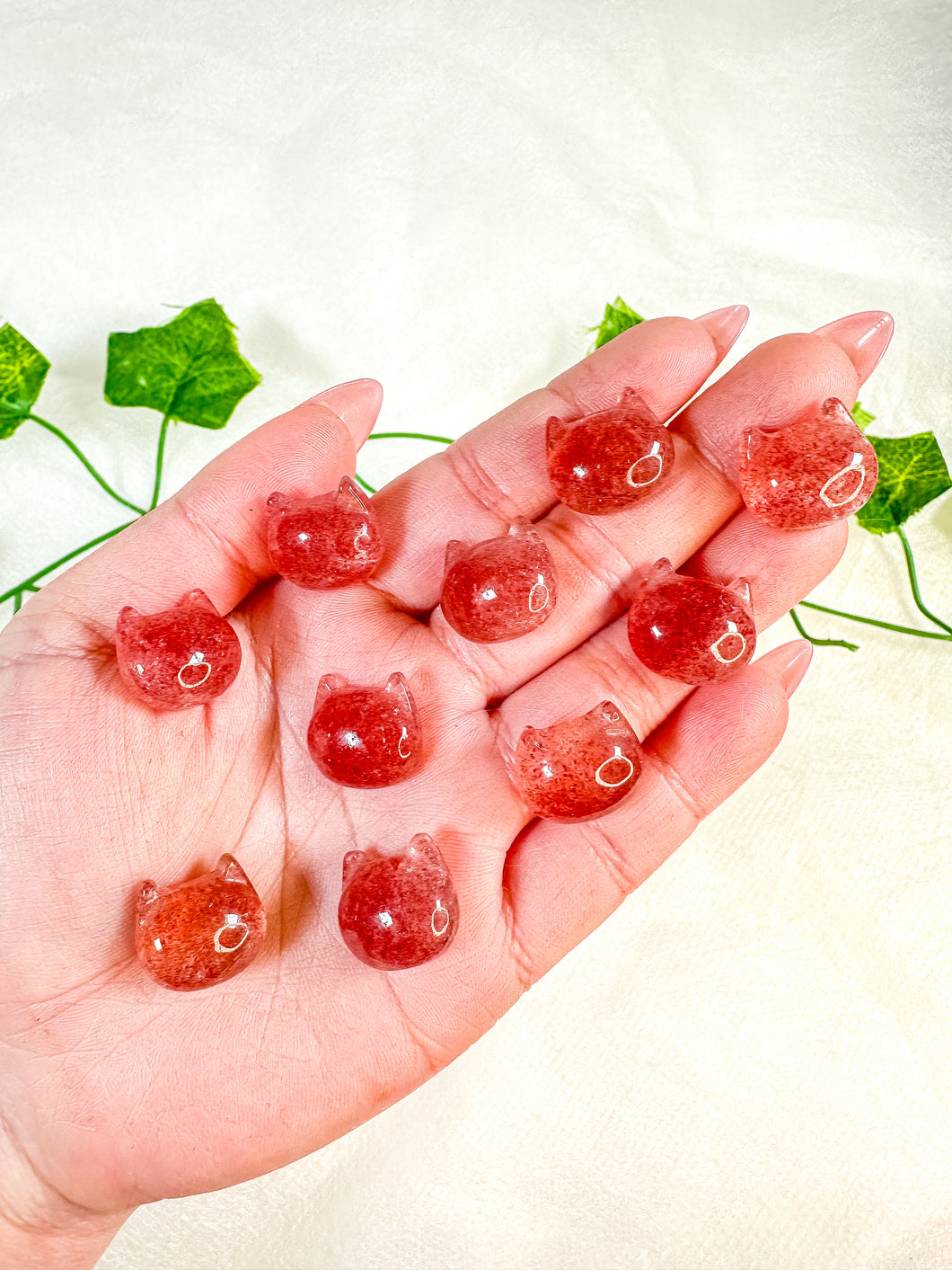 Mini Strawberry Quartz Cat Head