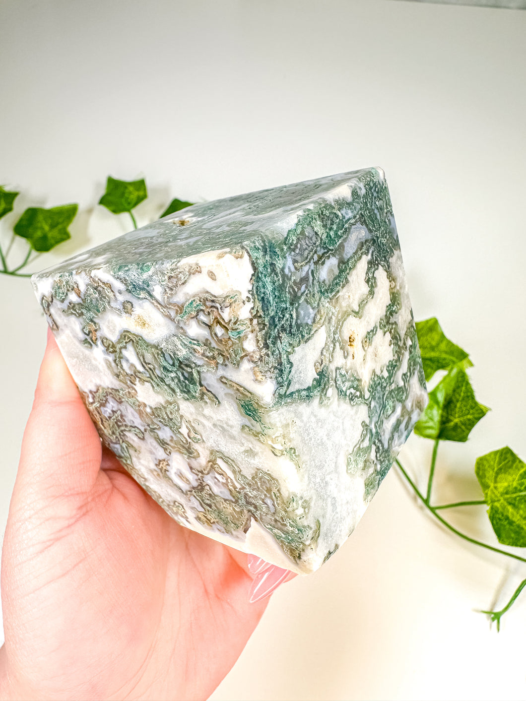 Moss Agate Standing Cube (52A)