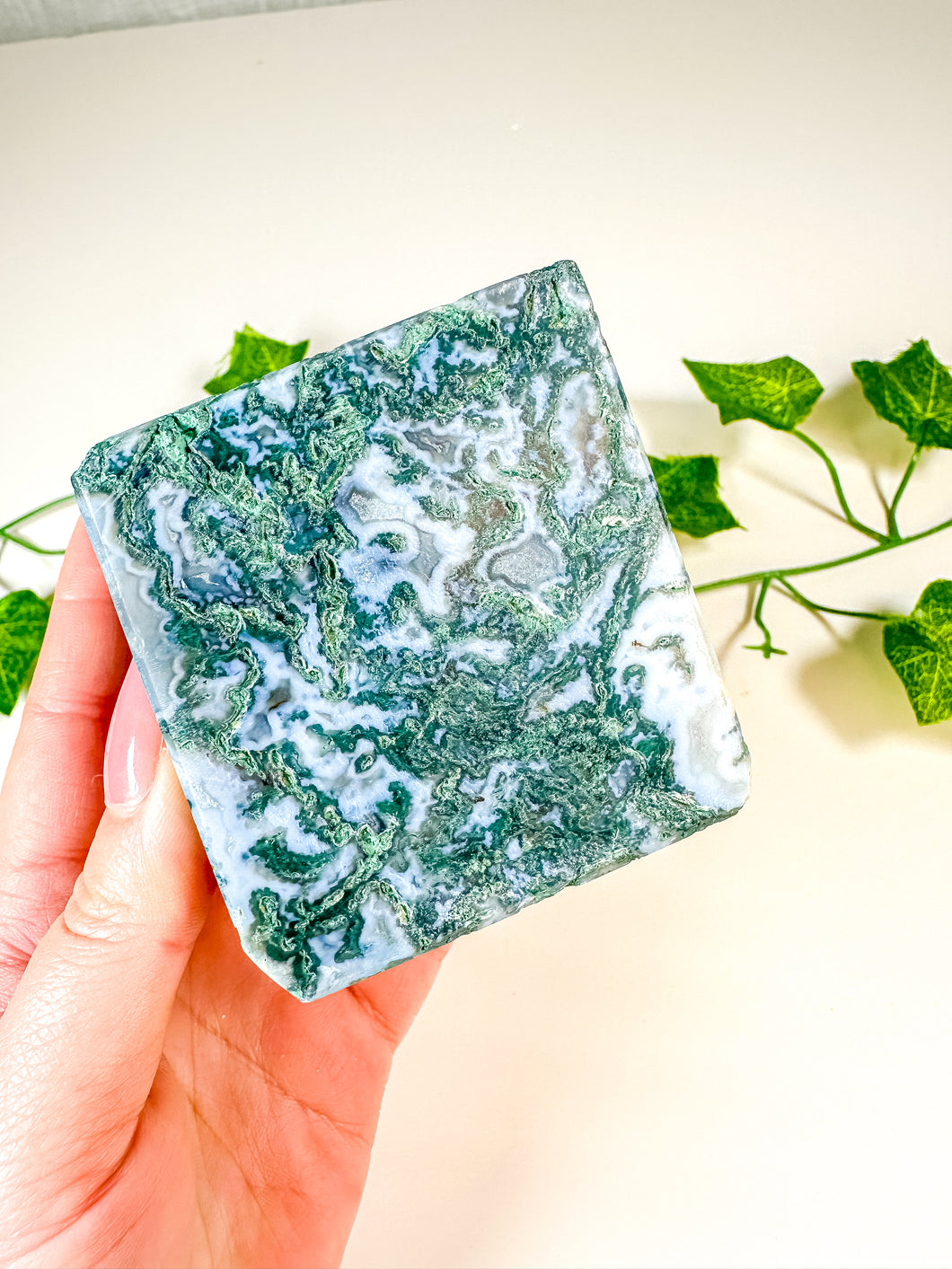 Moss Agate Standing Cube (52B)