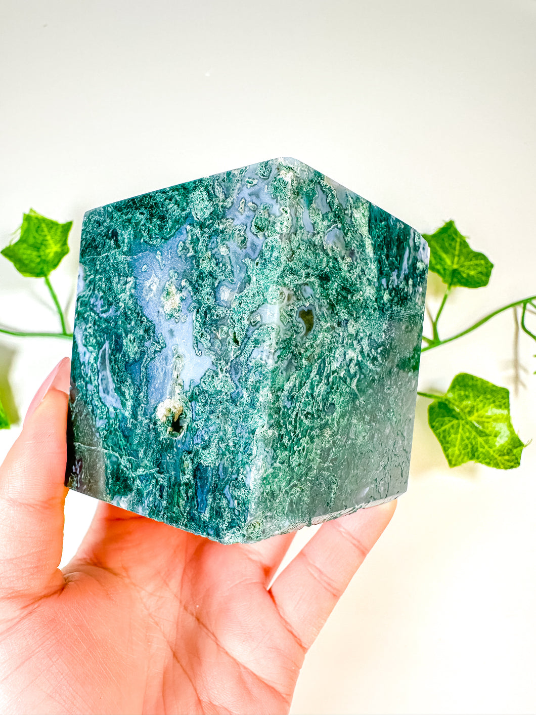 Moss Agate Standing Cube (52C)