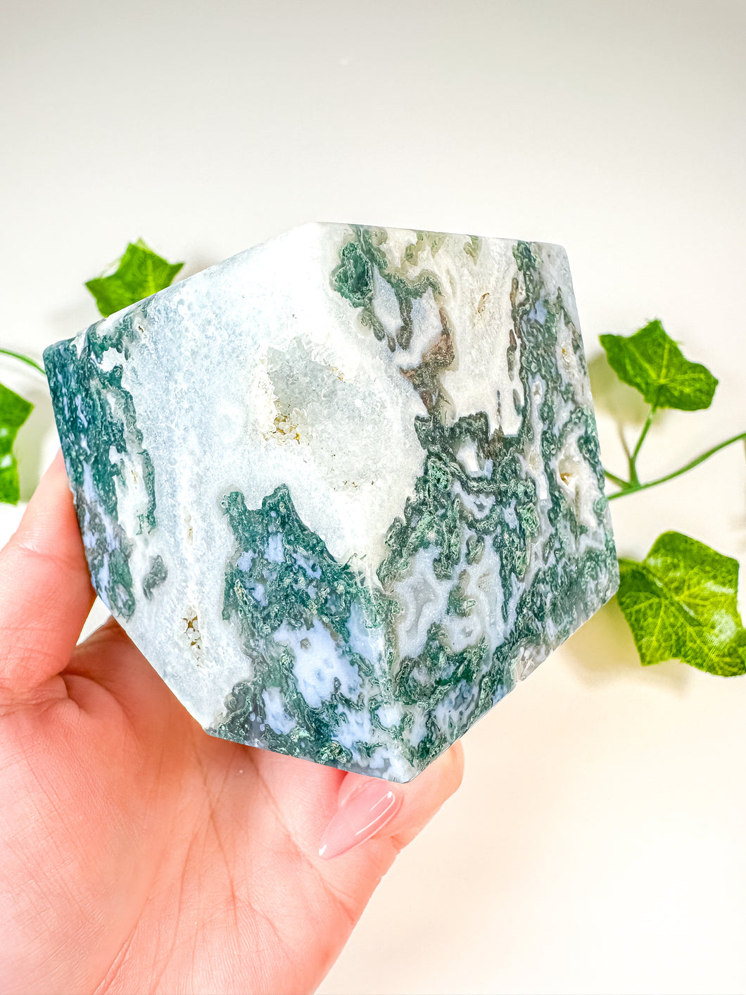 Moss Agate Standing Cube (52F)