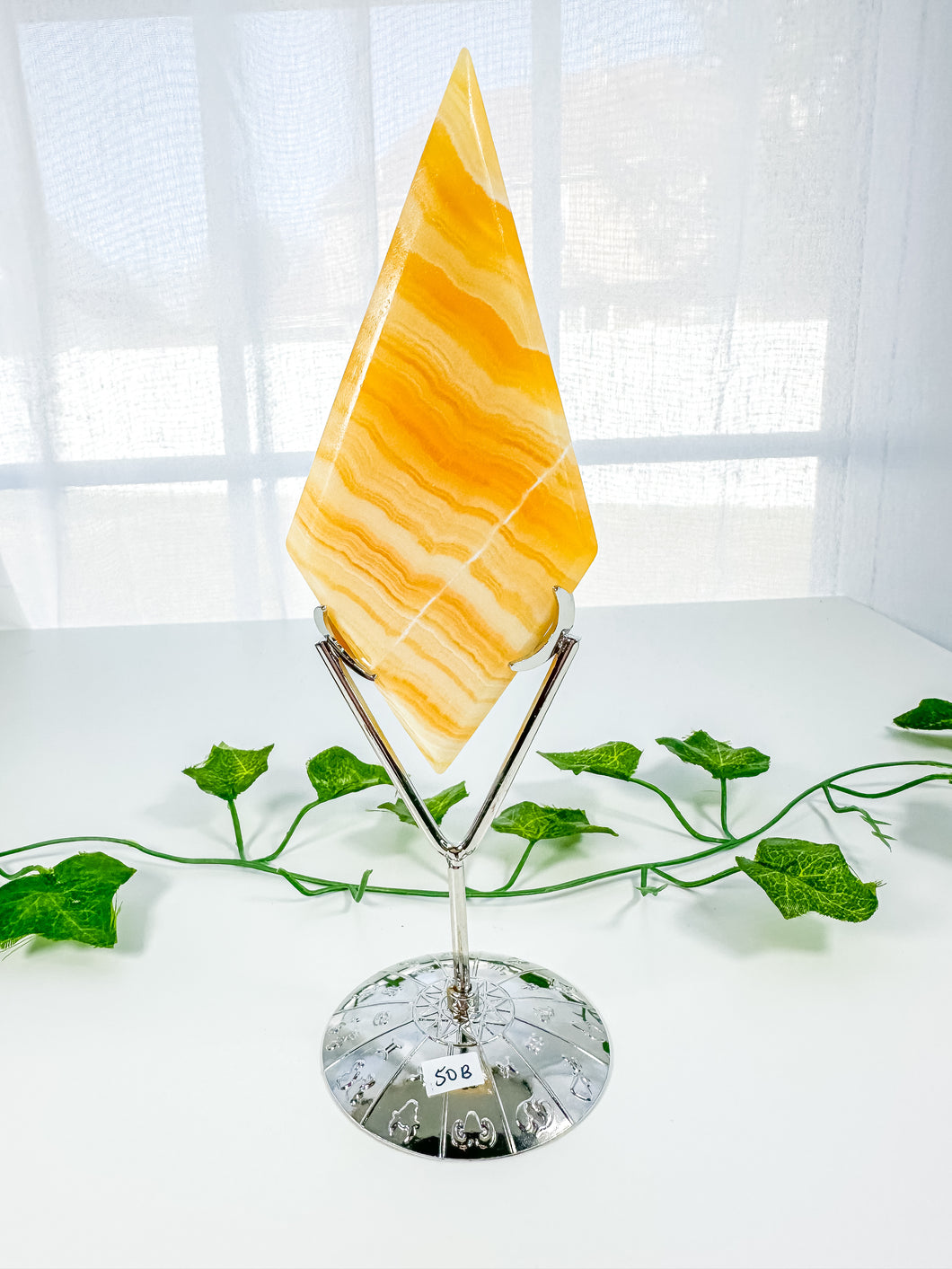 Orange Calcite Diamond on Stand (50B)