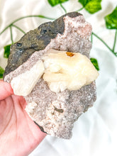 Load image into Gallery viewer, Peach Stilbite on Druzy Red Heulandite Mineral Specimen (Q)
