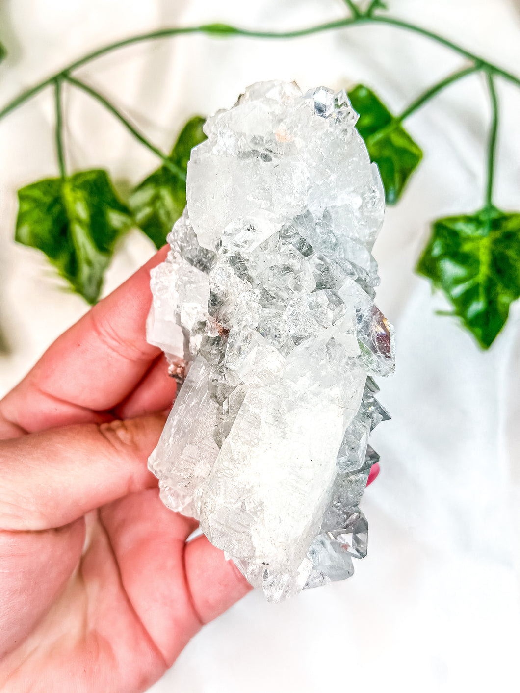 Clear Apophyllite Cluster on Blue Chalcedony Specimen #3