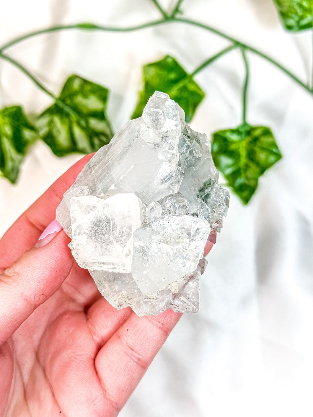 Clear Apophyllite Cluster on Blue Chalcedony Specimen #4