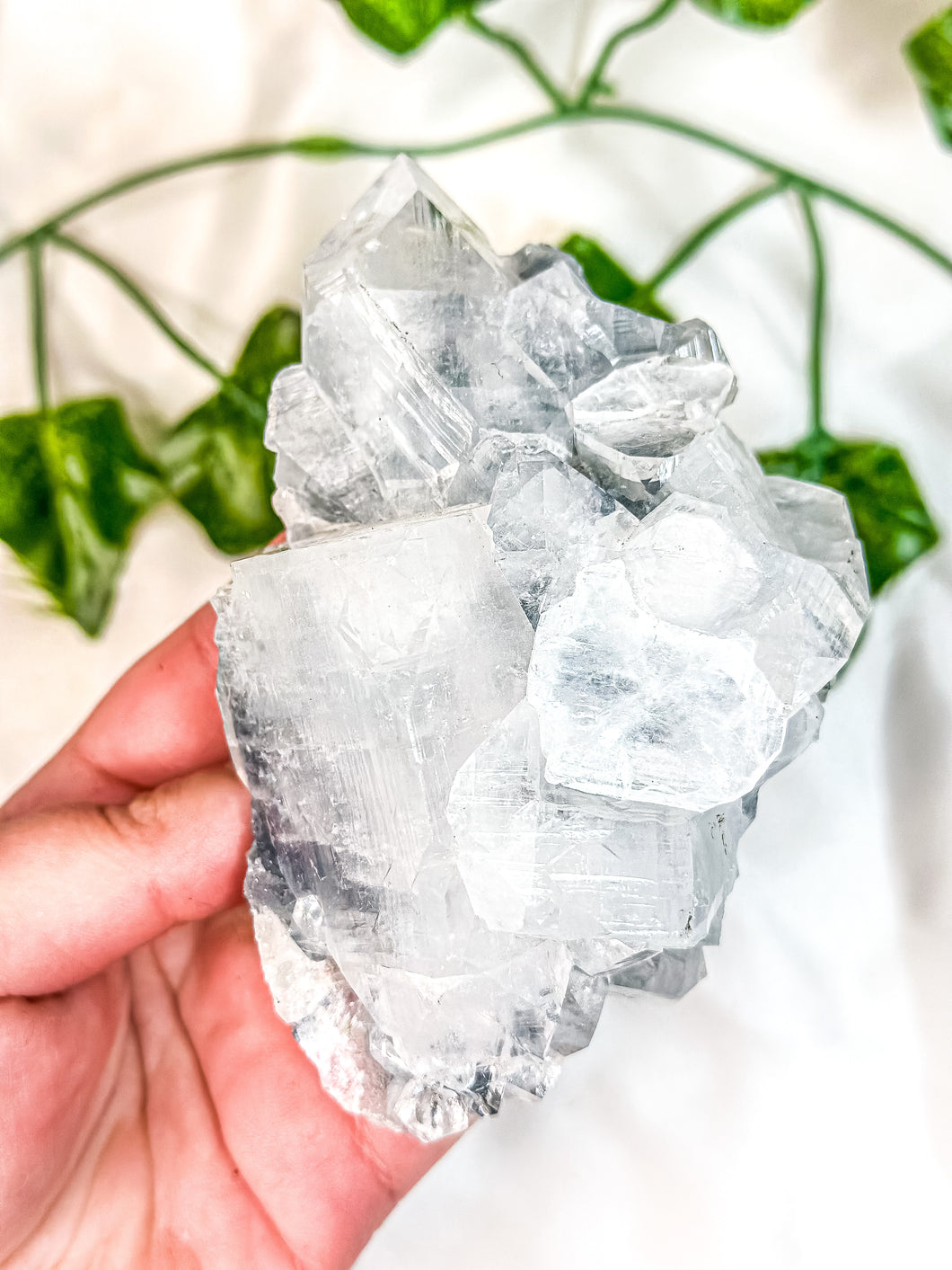 Clear Apophyllite Cluster on Blue Chalcedony Specimen #2