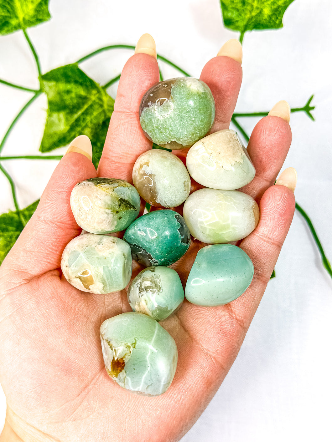 Green Flower Agate Tumbled Stones