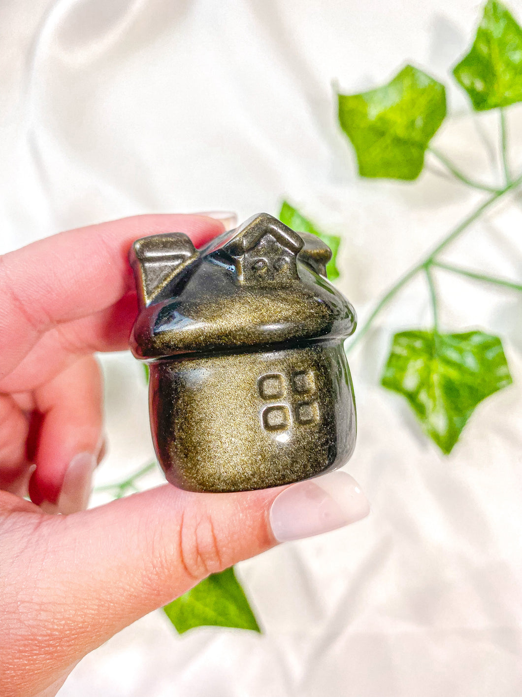 Gold Sheen Obsidian Mushroom House