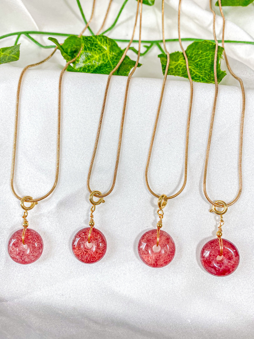 Strawberry Quartz Donut Pendant Necklace