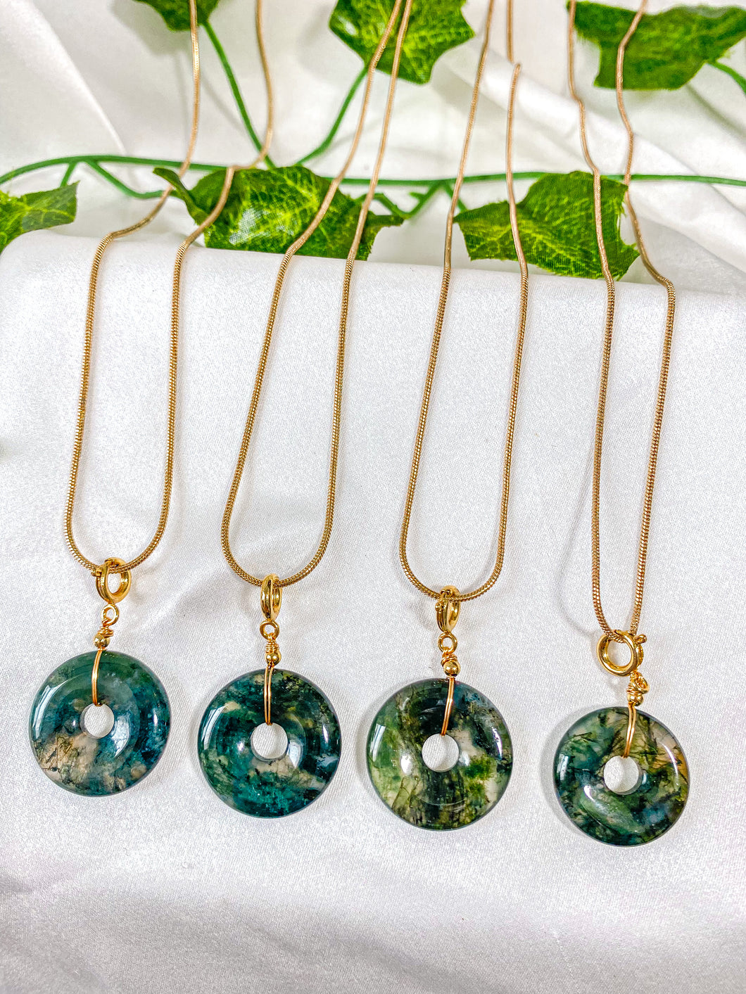 Moss Agate Donut Pendant Necklace