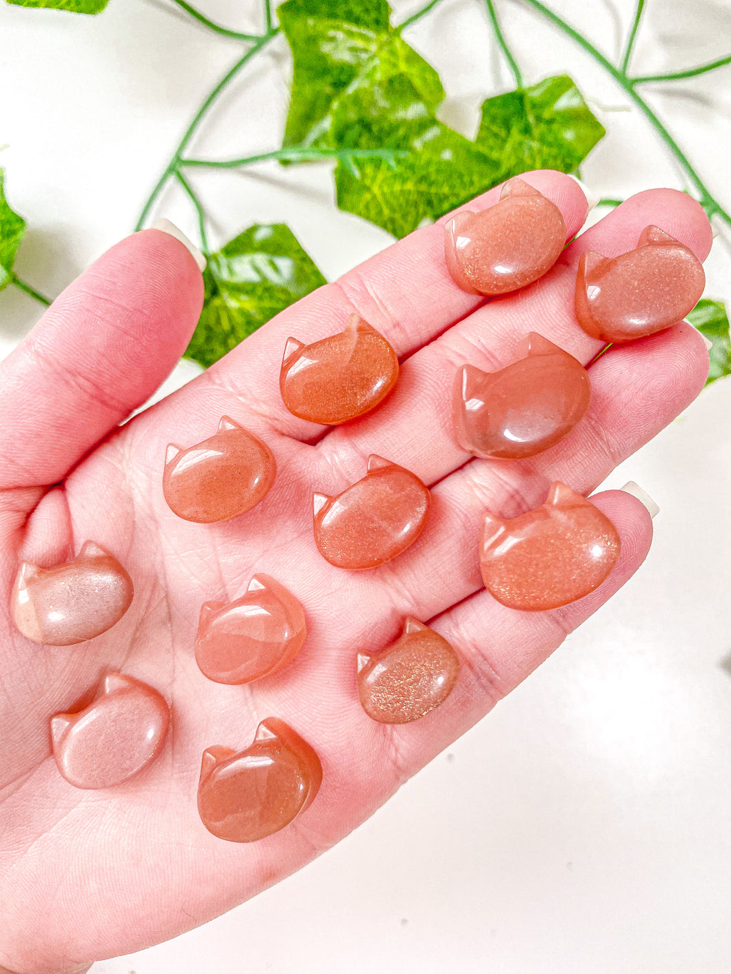 Mini Peach Moonstone Cat Head