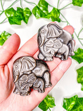 Load image into Gallery viewer, Silver Sheen Obsidian Mother &amp; Baby Elephant
