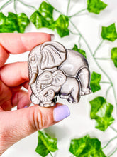 Load image into Gallery viewer, Silver Sheen Obsidian Mother &amp; Baby Elephant
