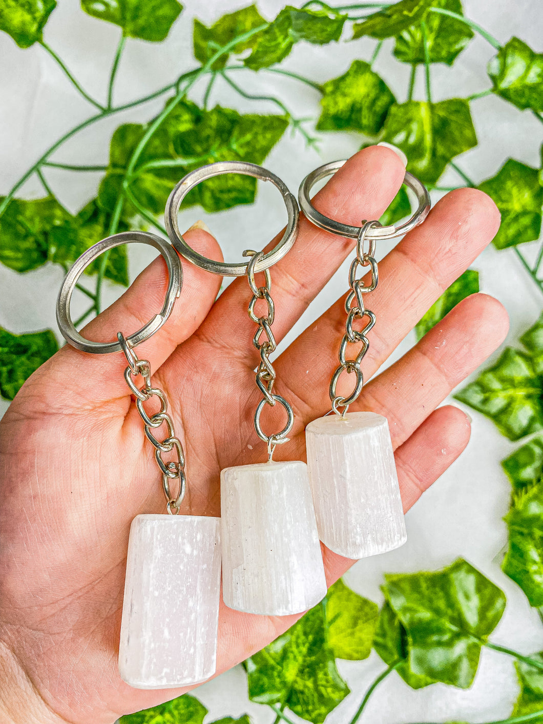 Satin Spar Selenite Keychain