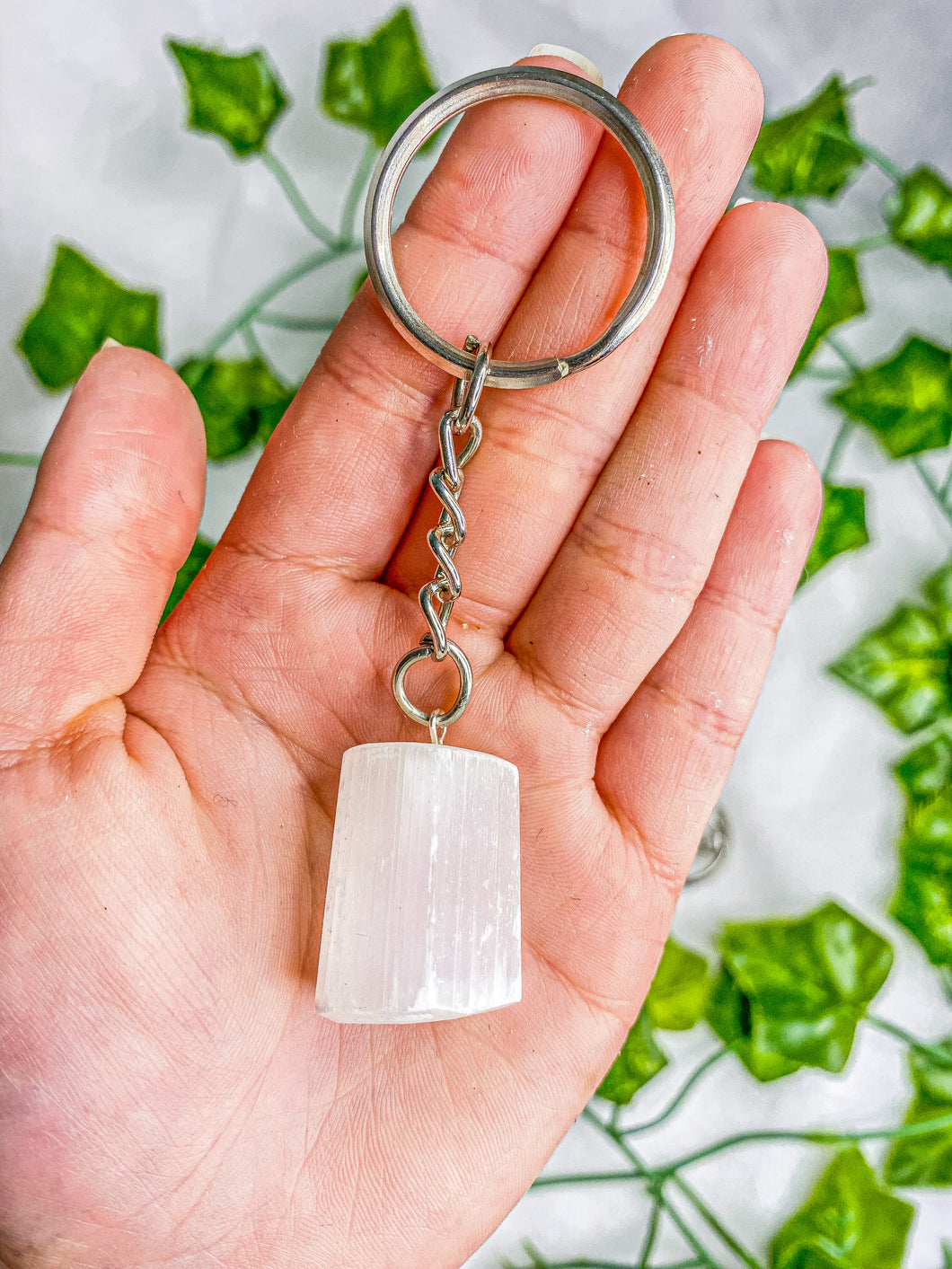 Satin Spar Selenite Keychain