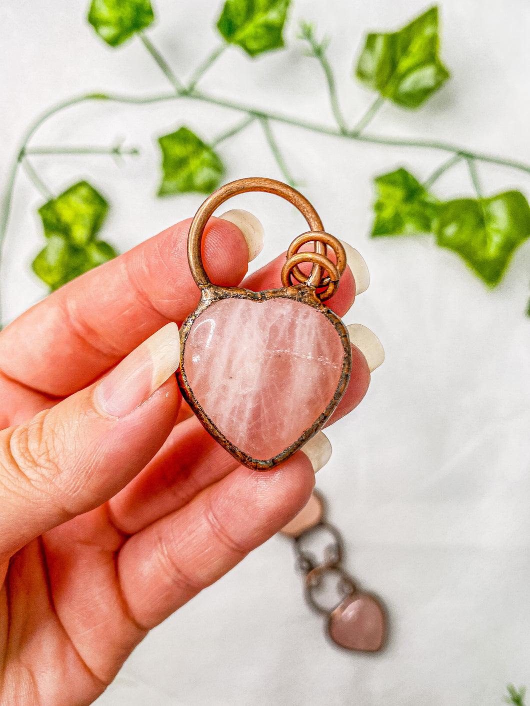 Rose Quartz Rustic Heart Pendant