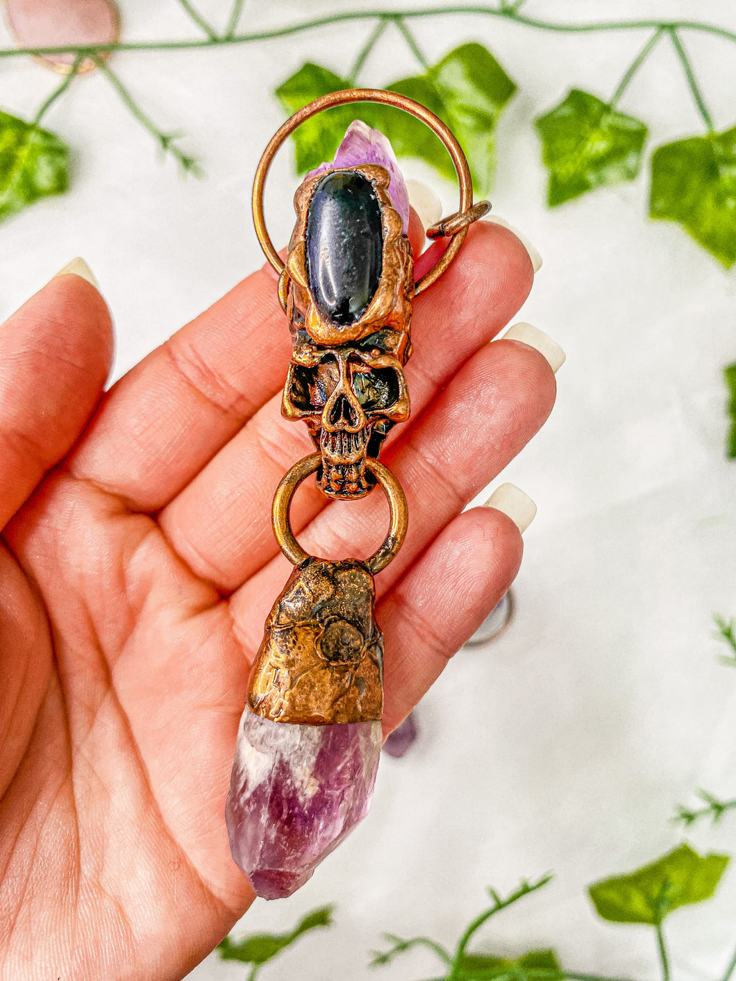 Amethyst Rustic Skull Pendant