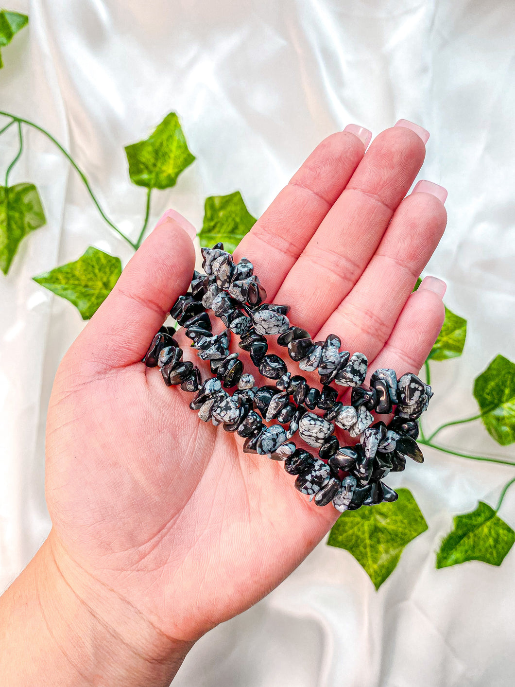 Snowflake Obsidian Chip Bracelet