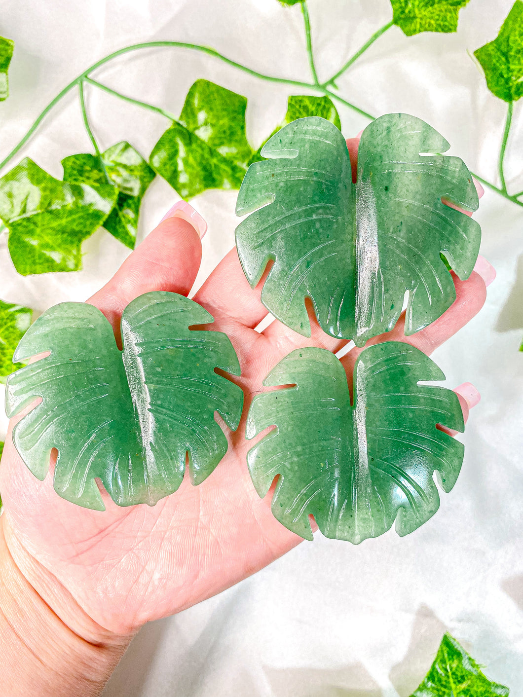 Green Aventurine Monstera Leaf