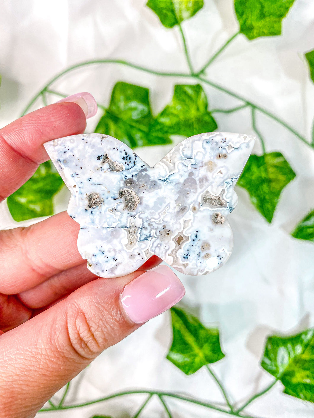 White Dendritic Opal Butterfly