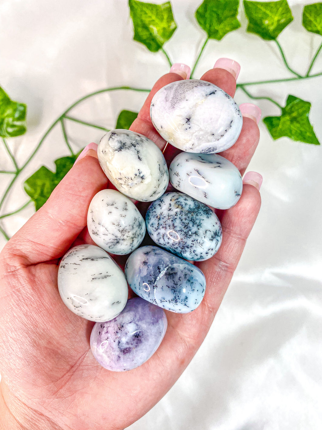 White Dendritic Opal Tumbled Stones