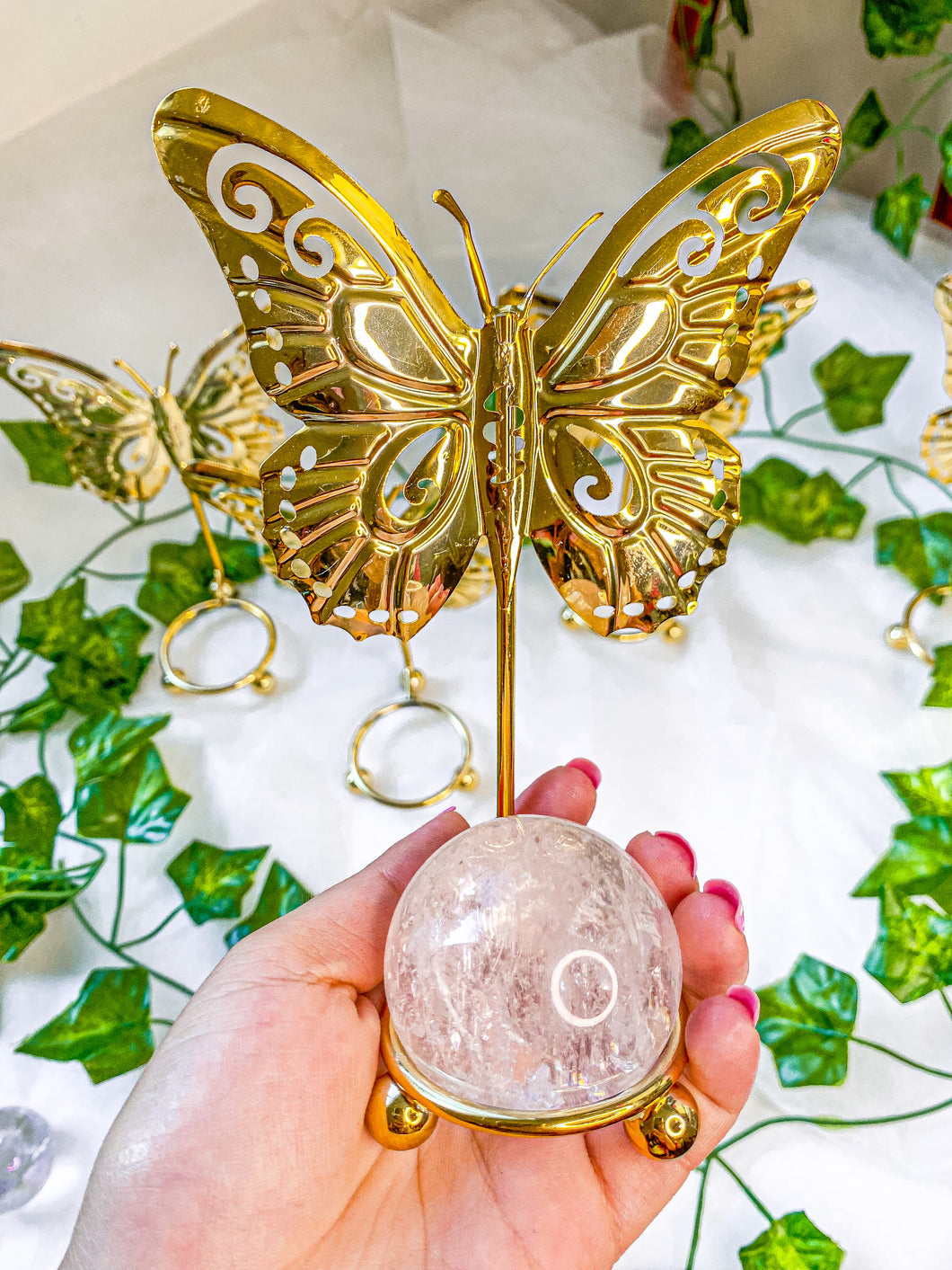 Gold Butterfly Crystal Sphere Stand