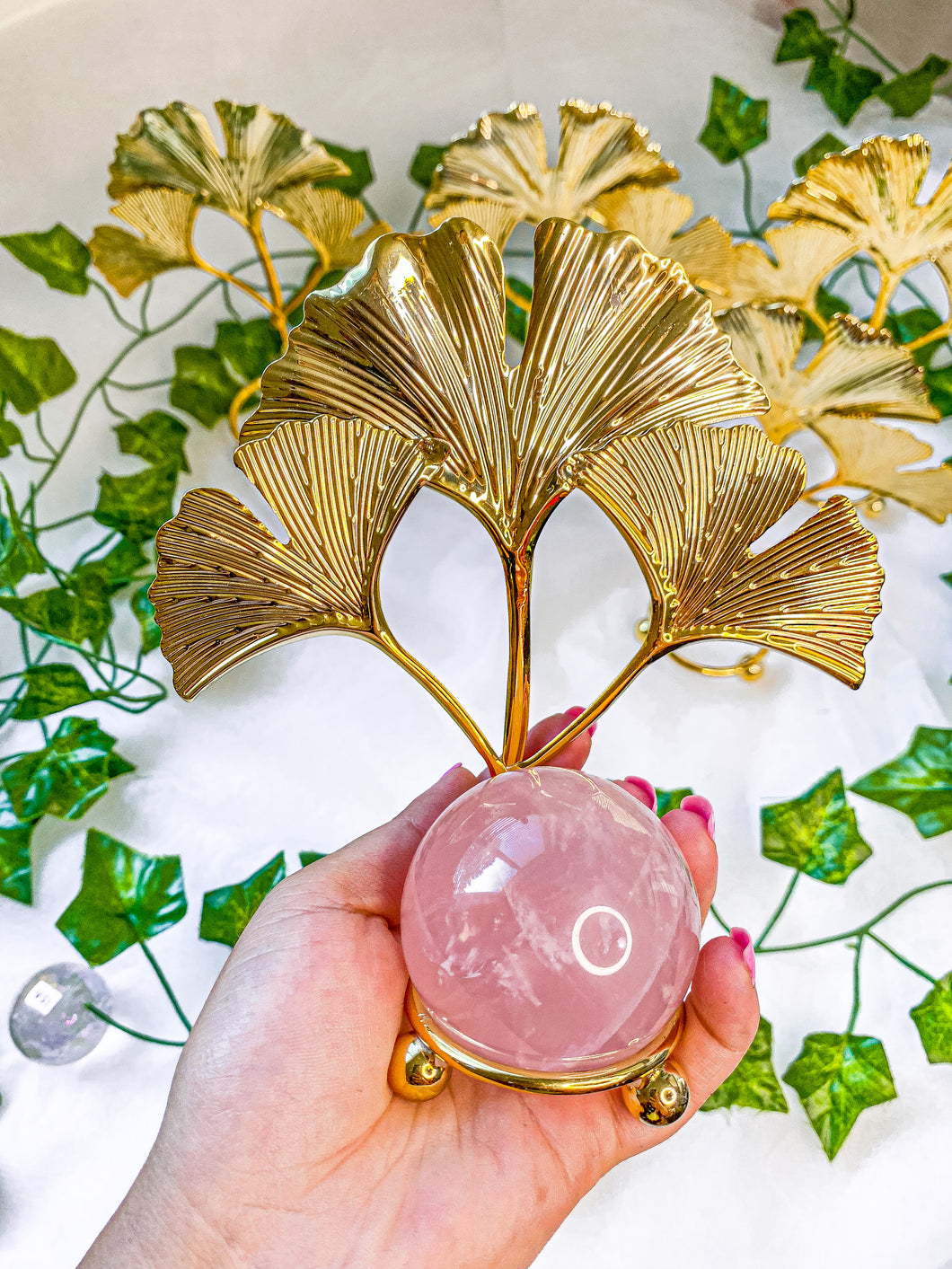 Gold Three Leaf Crystal Sphere Stand