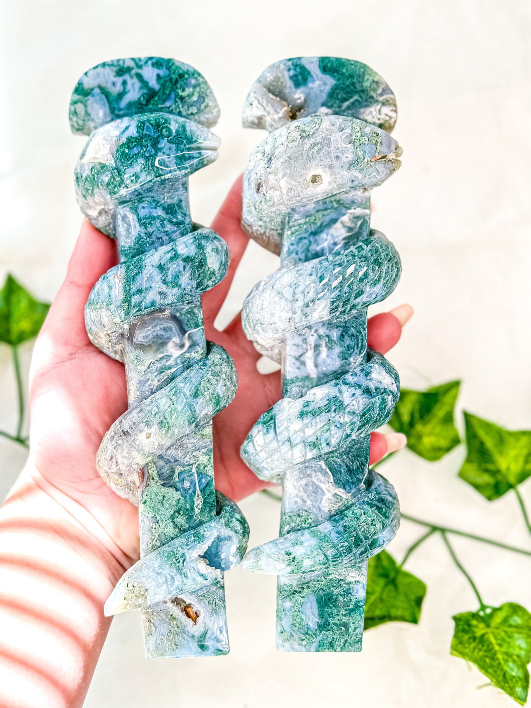 Moss Agate Snake Wand